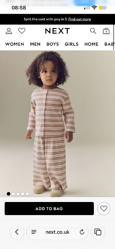 Neutral/Cream Stripe Ribbed Raglan Cardigan and Wide Leg Trousers Set